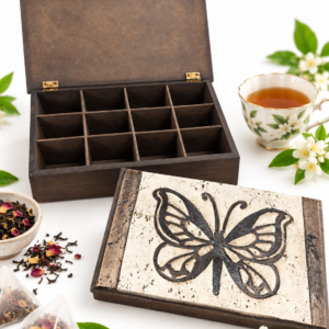 08-Caja de té x 12 de madera y pasta piedra