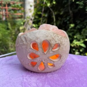 cuencos blancos con sal completos con sal cable y lamparita